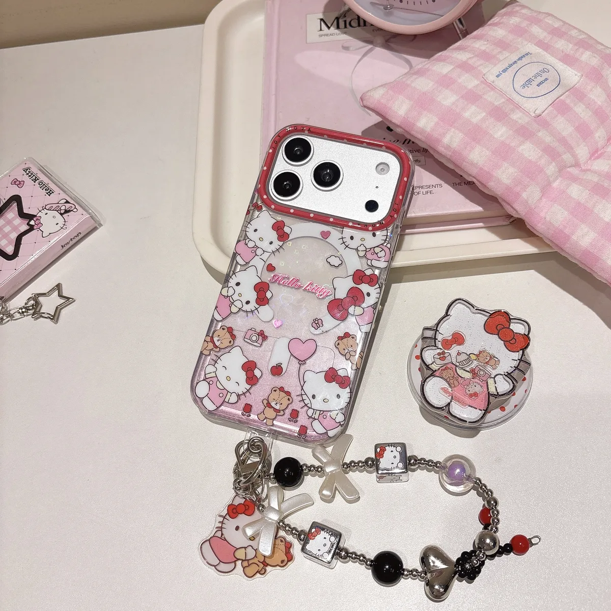 Sanrio Hello Kitty Clear Pink Polka Dot Case for iPhone 17 16 15 14 13 Pro Max — MagSafe